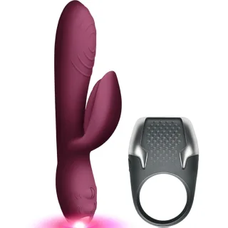 Sextoy-Set Lamour Rabbit-Vibrator und LED-Penisring Burgund