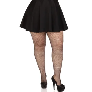 Strumpfhose aus Netz mit Strass Schwarz Übergröße