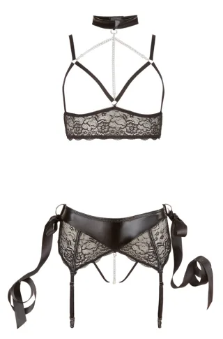 String und BH mit breitem Spitzenbund und Riemchen-Details Cottelli Schwarz