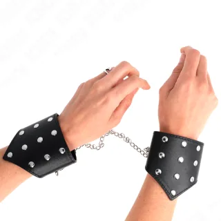 Handfesseln Leder mit Nieten und Kette Verstellbar Schwarz 23 x 8,5 cm