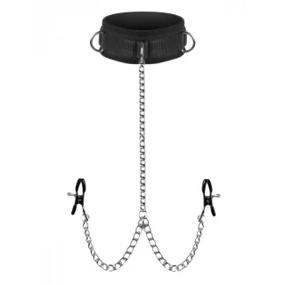 Halsband Master Series mit Nippelklemmen und Ketten Neopren Schwarz 22,9 cm