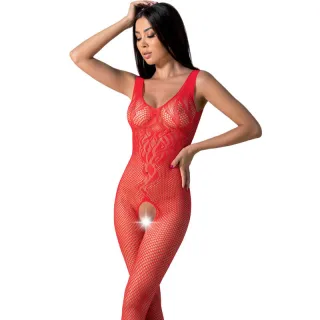 Bodystocking Passion Woman mit Blütenspitze am Oberkörper Rot Einheitsgröße