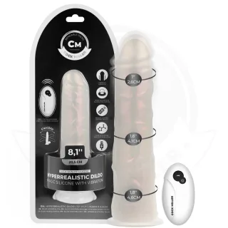 Realistischer Dildo mit Saugfuß Lichtern und Vibration Fernbedienung Weiß 20,5 x 4,2 cm