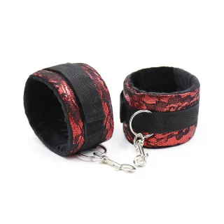Handschellen Ohmama Fetish mit rotem Spitzenmuster Schwarz