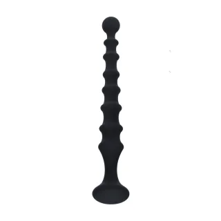 Analplug aus Silikon gerippt mit breiter Basis Schwarz