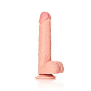 Realistischer Dildo gerade mit Hoden und Saugnapf Hautfarbe 23 cm