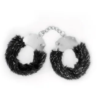 Handschellen Spangle aus Metall mit Plüsch Schwarz