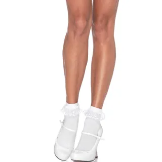 Socken blickdicht mit Spitzenrüsche Weiß