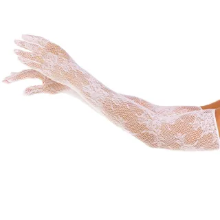 Handschuhe lang aus Blumenspitze mit Fingern Weiß