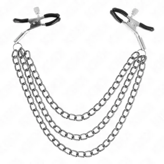 Nippelklemmen mit drei Ketten Schwarz 20 bis 28 cm
