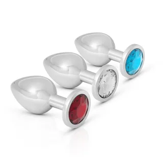 Sinnlicher Analplug aus Stahl mit Schmuckstein, in verschiedenen Farben und Durchmesser Gr. S (?: 28 mm) Rot