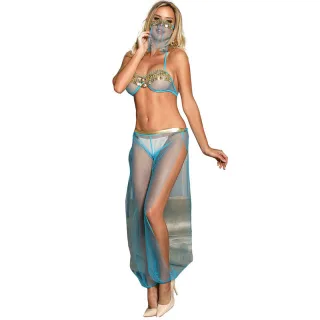 Dessous-Set mit Haremshose und Schleier Blau L/XL