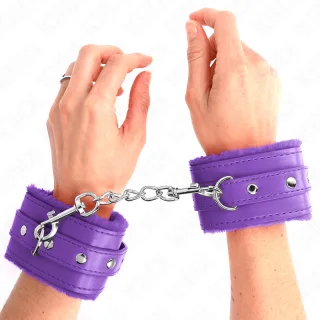 Fetisch-Toy KINK Handfesseln Premium pelzgefüttert Lila 29 cm
