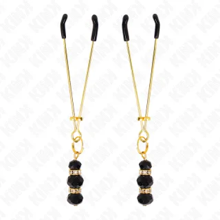 Nippelklemmen Pinzettenform mit drei Glasperlen Gold 7 cm