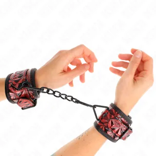 Fetisch-Toy KINK Handfesseln mit rotem Rautenmuster Rot 26 cm