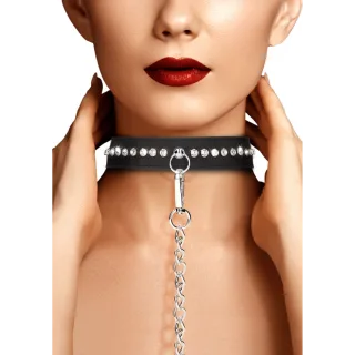 Halsband diamantbesetzt mit Leine Schwarz 102 cm