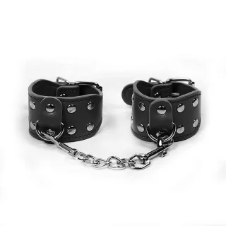 Handschellen Ohmama Fetish schmal mit Nieten und Kette Schwarz