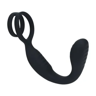 Prostata-Vibrator aus Silikon mit Hodenring Schwarz