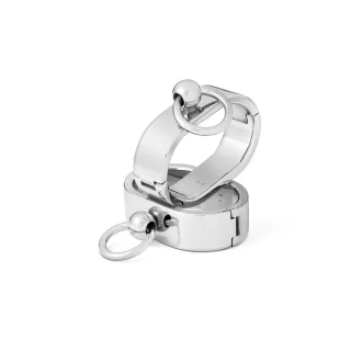 Ovale BDSM Handschellen, Handfesseln mit O-Ring, aus gl?nzendem Edelstahl Gr. XS : Innen ? : 55 mm