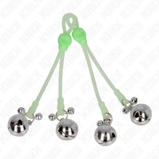Nippelschlingen aus Silikon mit Totenkopf und Glöckchen Grün