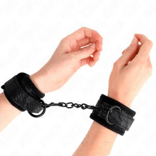 Fetisch-Toy KINK Handfesseln aus Neopren mit Spitzenmuster Schwarz 29 cm