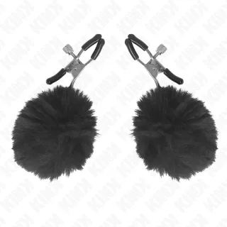 Nippelklemmen mit Fellbommeln Schwarz 6 cm