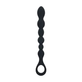 Analplug Snake aus Silikon mit Perlen und Schlaufe Schwarz