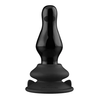 Analplug Missy Glas vibrierend mit Saugfuß Schwarz 9,9 x Ø 4,3 cm