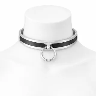 Premium Edelstahl BDSM Halsband mit O-Ring und Ledereinsatz Innen ? 160 mm, Halsumfang bis 50,2 cm / Gewicht: ca. 390g