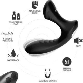 Prostata-Vibrator Storm mit Ring und Fernbedienung Schwarz 15 x 3,5 cm
