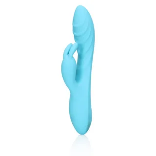 Rabbit-Vibrator gerippt aus ultraweichem Silikon Blau