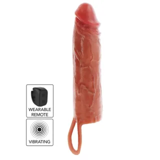 Penishülle Feuchtigkeitsspendend aus Silikon mit Vibration in Karamell 13 x 4 cm