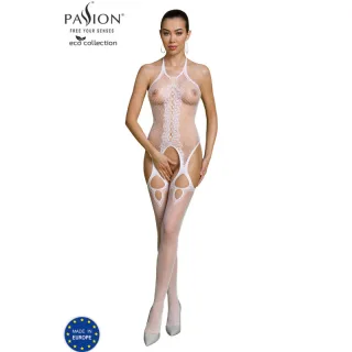 Bodystocking Passion Woman Eco Collection mit Ornamentstreifen Weiß Einheitsgröße