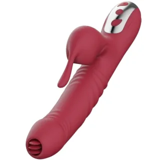 Vibrator Suck mit Sauger und Zungenstimulator Burgund 21 cm