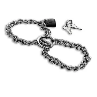 Handschellen aus Edelstahl mit Kette und Vorhängeschloss