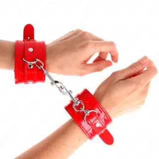 Fetisch-Toy KINK Handfesseln in Lack mit Kette Rot 33 cm