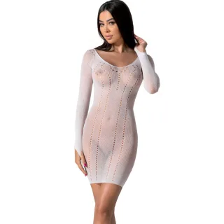 Netzkleid Passion Woman Langarm mit Lochstreifen Weiß Einheitsgröße