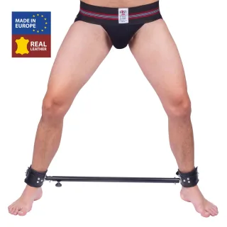 Spreizstange verstellbar mit Lederfesseln Schwarz 65 bis 120 cm
