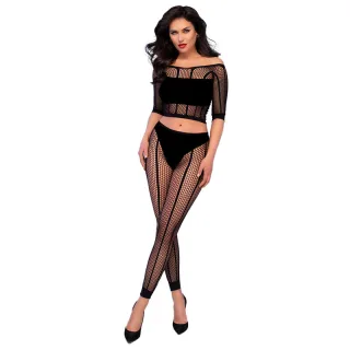 Dessous-Set aus Netz mit Crop-Top und Leggings Schwarz S/M