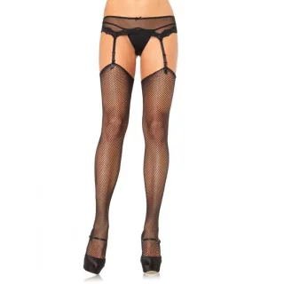 Strümpfe Netz mit glattem Bund für Strapse Schwarz