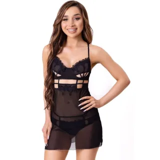 Babydoll-Set Maia mit String Schwarz L/XL