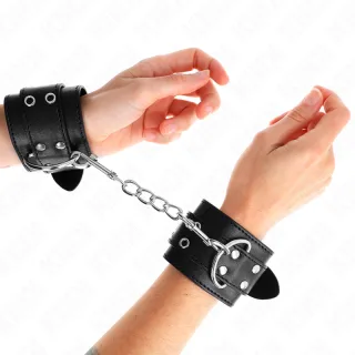 Fetisch-Toy KINK Handfesseln mit doppelter Lochreihe Schwarz 26 cm