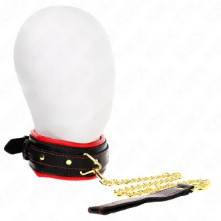 Fetisch-Toy KINK Halsband mit rotem Rand und goldenen Beschlägen Schwarz 54 cm