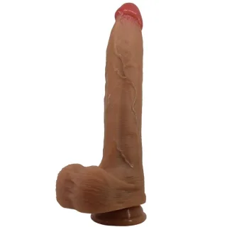 Realistischer Dildo Adley mit Hoden und Saugfuß Karamell 28 cm