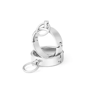 Massive BDSM Handschellen mit O-Ring, Handfesseln aus poliertem Edelstahl 60 mm