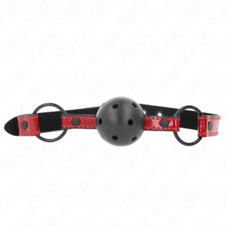 Fetisch-Toy KINK Knebel mit Ball und Luftlöchern am Lackriemen Schwarz 4,5 cm