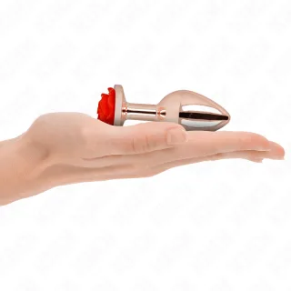 Analplug Edelstahl mit roter Rose Roségold 8,9 x 3,4 cm
