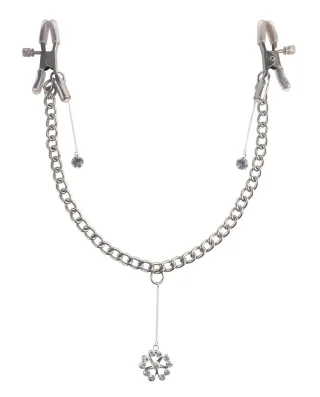 Crystal Nippelklammern mit Schmuckelement und Metallkette Silber