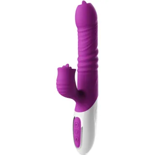 Multifunktionsvibrator Doppelzunge mit Stoßfunktion und Wärmeeffekt Violett 21,9 cm