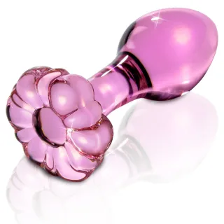 Analplug Icicles Nr. 48 Glas mit Blütenbasis Rosa 6,5 x 3 cm
